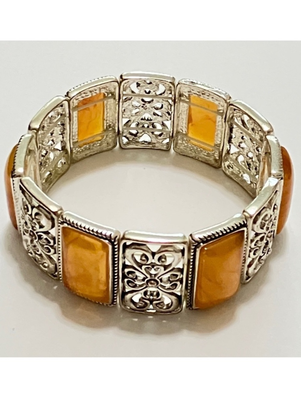 Bracelet - Amber and Silver Stretchy